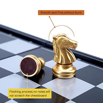 AMEROUS 10'' Magetic Travel Chess Set, Plastic Portable Folding Chess Board Game with Gold and Silver Chess Pieces - 2 Extra Queens - Chess for Beginner, Kids, Adults