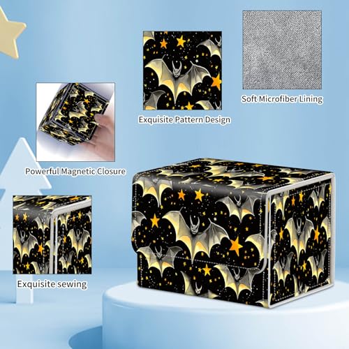 for MTG Commander Deck Box,Card Deck Box for Trading Yugioh MTG,Fits 100 Double Sleeved Cards,PU Leather Strong Magnet Case for Magic Commander TCG CCG,Black Golden Bat - color: Black Golden Bat
