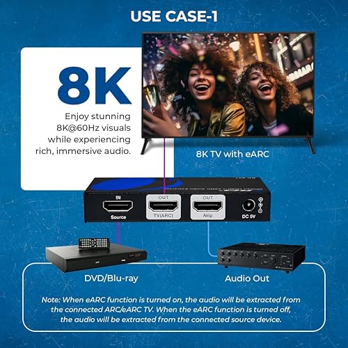 OREI 8K 48Gbps HDMI eARC Audio Extractor, CEC, VRR, ALLM, FVA, EDID, DTS:X | HDMI Audio Extractor 4K 120Hz, HDMI eARC Audio Extractor, Dolby Vision, HDR10+, Atmos Passthrough