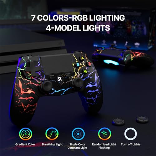 ISHAKO Controller for PS4, Wireless Gaming Controller for Sony PlayStation 4/Pro/Slim/PC Windows,1000mah Battery, Remote Joystick with RGB Light, 3.5mm Audio Jack - Black - color: Black