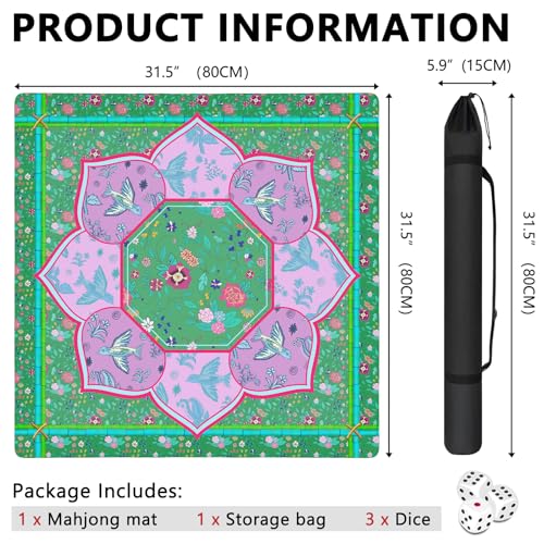 Mahjong Mat with Carrying Bag and 3 Dice, 31.5" X 31.5" Noise Reduction Mahjong Table Cover, Non Slip Gaming Mat for Board Tile Games Poker Card Dominoes, Mahjong Gifts for Women Mahjong Accessories - color: A0203