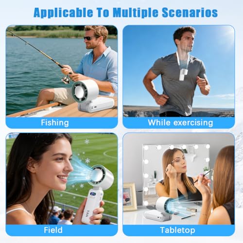 zxbaers Portable Handheld Turbo Fan with Ice Cooling, Rechargeable Hand Held Fan, Up to 199 Gears, 20000 RPM, Handheld AC Fan with Cold Air, for Travel, Outdoor, Camping, Hiking, Beach Vacation