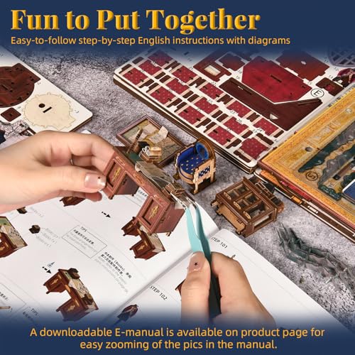MiniCity Napoleon DIY Book Nook Kit, Wooden 3D Bookshelf Insert with LED | 7.1 x 9.1 x 7.1 in; 570 pieces, LED and dust cover; glue/tools and guide included; 8-10 hr DIY build for display, ages 14+. - style: Napoléon