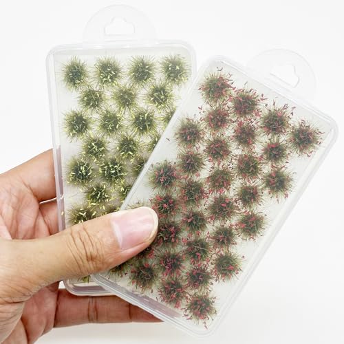 Cayway Miniature Grass Cluster, Static Tuft Model Vegetation Groups for DIY Train Landscape Railroad Scenery, Flower (Green and Red) - color: Green and Red
