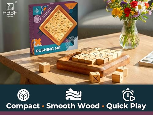 BSIRI Pushing Me Wooden Tic Tac Toe Game- Tabletop Board Games for Farmhouse Decor, Coffee Table Decor, Unique Gifts Fun Gifts for Adults. Perfect for Game Night,Family Games (5 Inch) - style: PushingMe