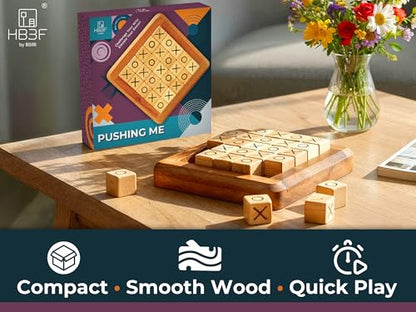BSIRI Pushing Me Wooden Tic Tac Toe Game- Tabletop Board Games for Farmhouse Decor, Coffee Table Decor, Unique Gifts Fun Gifts for Adults. Perfect for Game Night,Family Games (5 Inch) - style: PushingMe