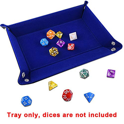 SIQUK Double Sided Dice Tray, Folding Rectangle PU Leather and Dark Blue Velvet Dice Holder - color: Dark Blue