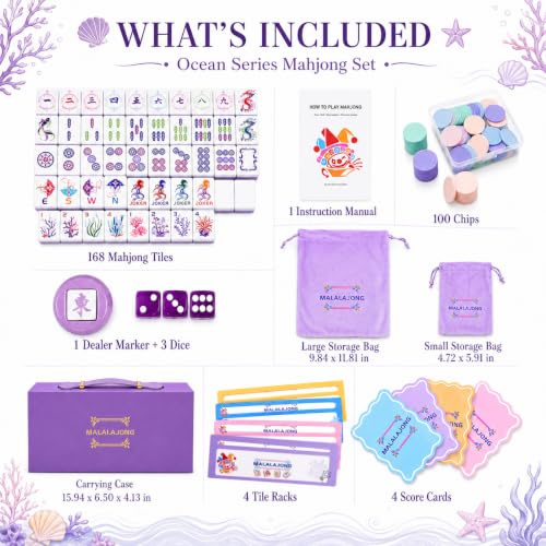 Purple American Mahjong Set, 168 Premium Melamine Tiles with 12 Jokers, Luxury Gift Box Mahjongg Set for Women, Moms & Grandmas, Portable Board Game for Girls’ Night & Weekly Clubs - color: Purple