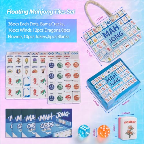 BOATWAY Mahjong Floating Tile Sets, 160 American Mahjong Tiles Waterproof EVA Foam Tiles with Storage Bag Dice & Rule Cards, Portable Pool Party Game for Adults, 1.4 Inch
