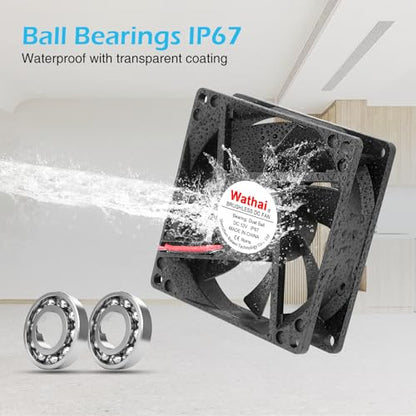 Wathai IP67 Waterproof 80mm x 25mm 12V Cooling DC Fan for RV Fridge Exhaust | 2 Pack, Dual Ball, 3 Inch, High Speed 12V Fan for RV Fridge Refrigerator DC Brushless Fan 12V waterproof 80mm - size: 80x25mm