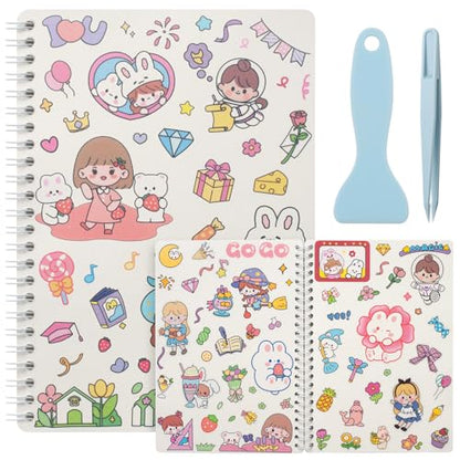 SUNEZLGO Reusable Sticker Book 60 Sheets, Sticker Collecting Book Album, Reusable Sticker Album,Sticker Organizer,Blank Sticker Book for Adults Children,Sticker Keeper Book with Tweezer and Spatula,A5 - color: Transparent