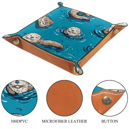 Dice Trays Ocean Otters Holder Storage Box for Dice Games Like RPG DND, Leather Dice Holder Portable Folding Rolling Dice Tray, 16x16cm - color: Multi 2