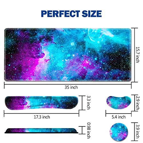AIMSA Large Gaming Mouse Pad Set, Keyboard Wrist Rest Support Mouse Pad, Ergonomic Memory Foam Multifunctional Extended Desk Mat 35x15.7in Anti-Slip Rubber Base, Galaxy Nebula Universe - color: Galaxy Nebula Universe