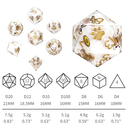 Chihuahua 7Pcs DND Dice Set,Sharp Edge Dog Resin Dice for RPG MTG | Polyhedral DND Dice,Smooth Polished Surface,Ideal Gift For Tabletop Role Playing Game Lovers Adults Women Men Teens - color: White, style: Chihuahua