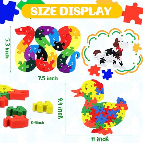 Yunsailing 4 Pcs Alphabet Jigsaw Puzzle Wooden Blocks Toys Alphabet Educational Toddler Puzzle Toys for Preschool Learning Party Favor Gift Learning(Snake, Snail, Duck, Dog) - style: Snake, Snail, Duck, Dog