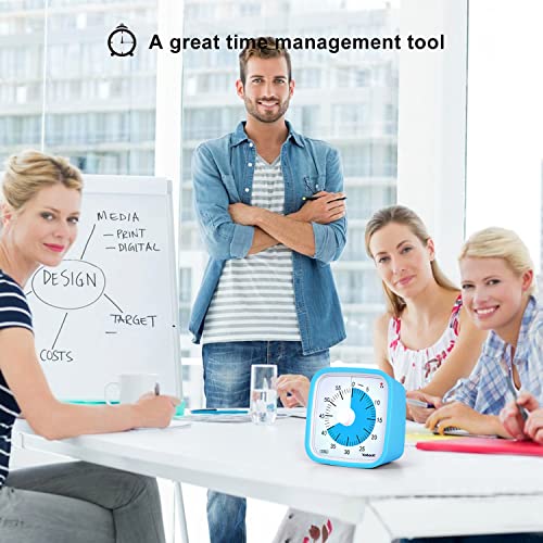 Visual Timer, Silent 60-min Countdown Timer for Kids, Blue Blue | Protective Case, Time Management Tool, Mute and Ringing Alarm Available, Low Power Reminder, for Study,Game,Work,Fitness etc - color: Blue Blue