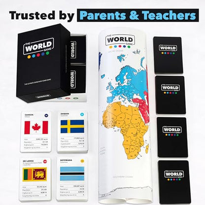 The World Game - Geography Card Game - Educational Games for Kids, Family and Adults - Cool Learning Gift Idea for Teenage Boys & Girls 8-12 with Map