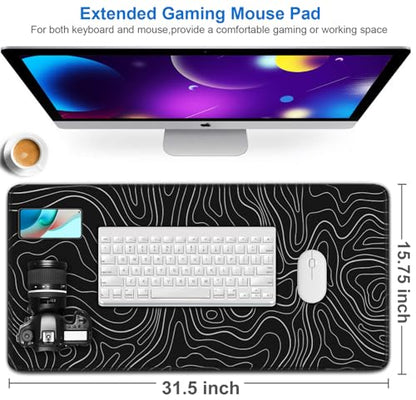 Large Extended Gaming Mouse Pad, 31.5x15.7 inch Computer Keyboard Mouse Mat, Water Resist Non-Slip Mousepad Rubber Base Long XXL Desk Mouse Pad for Gaming, Office & Home, Black White Lines - color: Black White Lines, size: 31.5L x 15.7W inches