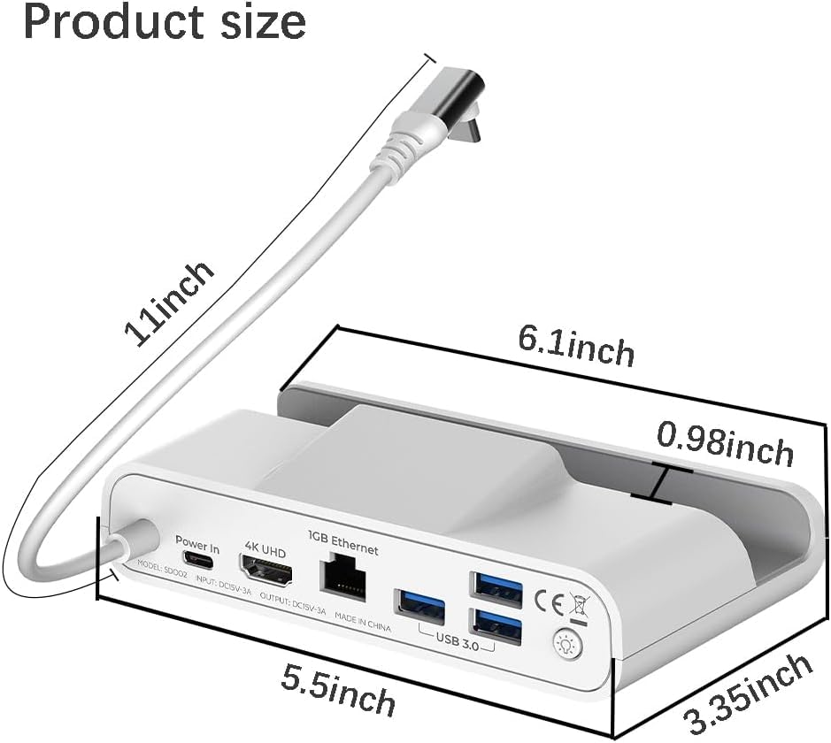Stand Dock for Steamdeck/ROG Ally/Legion Go, 6-in-1 Steamdeck Dock with 4K@60Hz HDTV, Gigabit Ethernet, 3 USB-A 3.0 & 100W USB-C Charging Ports White