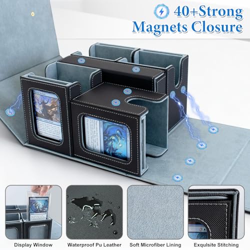Commander Deck Box for MTG 400+ Double-Sleeved Card Storage, Trading Card Storage Box with Commander Display, Dice Tray for TCG PTCG EDH, 4 Toploaders, 4 Stoppers, 4 Magnetic Card Holder