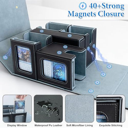 Commander Deck Box for MTG 400+ Double-Sleeved Card Storage, Trading Card Storage Box with Commander Display, Dice Tray for TCG PTCG EDH, 4 Toploaders, 4 Stoppers, 4 Magnetic Card Holder