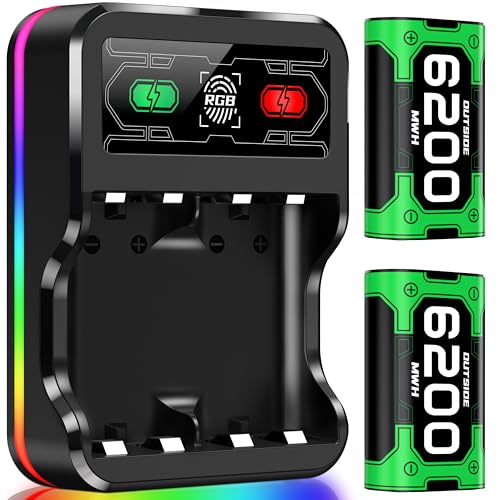 DXKK Rechargeable Battery Pack for Xbox One/One S/X, Battery Pack with Light for Xbox Series X|S Controller, Fast Charging, High Capacity, 2 Pack 6200mWh - color: Black with RGB, size: M-2 Pack 6200mWh