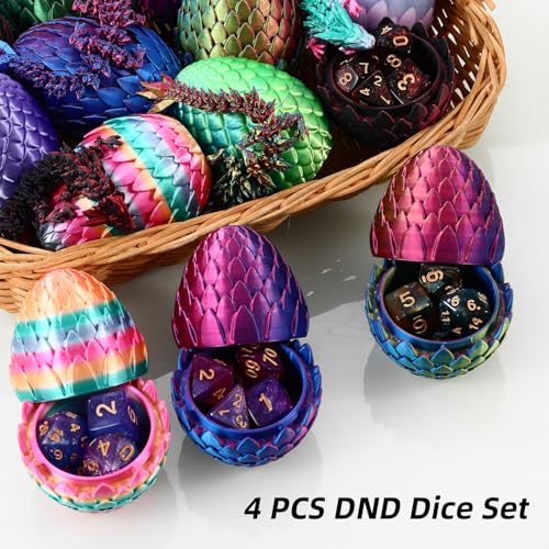 28-Piece DND Dice Set with 4Pcs 3D Printed Dragon Eggs | Fidget RPG Polyhedral Dice, Ideal Party Favors for DND & MTG Tabletop Games - color: 4colors-b
