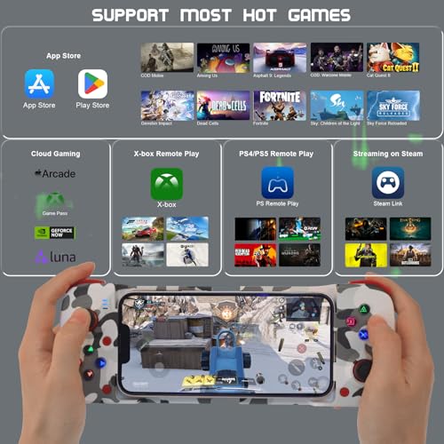 Joso Phone Controller for iPhone/Android Support Phone Case, Mobile Gaming Controller with Ergonomic Design - Wireless Gamepad for Cloud Gaming & PS Remote Play - color: Camouflage