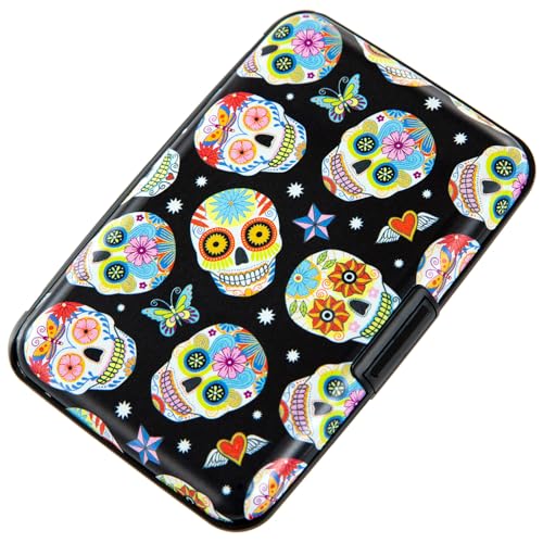 Credit Card Holder, Metal Card Wallet RFID Blocking Mini Slim Aluminum Business Hard Card Case for Women Men (Butterfly Sugar Skulls) - color: Butterfly Sugar Skulls