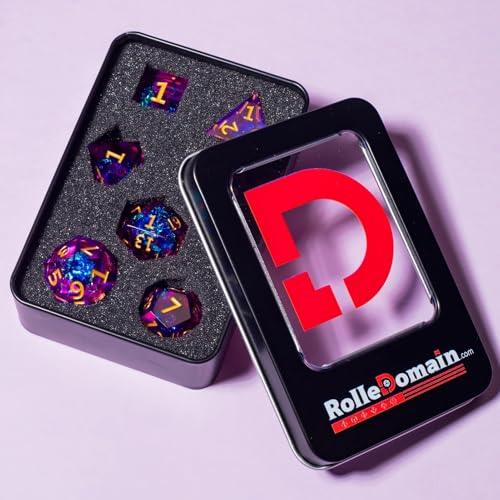 Resin DND Dice Set, (Purple-Warlock) 7 Pieces Handmade Sharp Edge Polyhedral Dice, Designed for Dungeons & Dragons, MTG, Role Playing Game, Dice Gift for D&D RPG DM and Players - color: Purple
