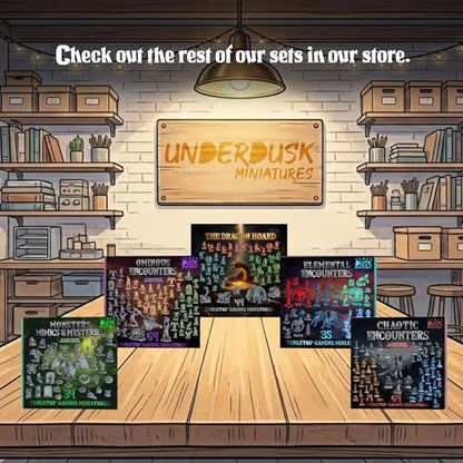 Underdusk Ominous Encounters: 64 Unpainted DND Miniatures Bulk Set for Dungeon Masters – 24 Designs, 28mm Figures with 4 Huge Boss Monsters – D&D 5e & Pathfinder Compatible, Stat Blocks Included