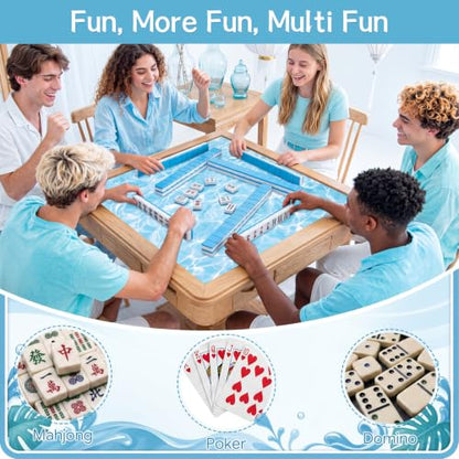 Drydiet Mahjong Mat for Table 31.5 x 31.5 Inch American Mahjong Mat with Carrying Bag, Non-Slip Noise Reduction Table Item for Family Poker Domino Board Game Night & Party Use(Pool Themed) - style: Pool Themed
