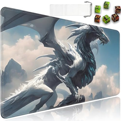 for MTG Game Playmat - 24 x 14 inches with Dices and Storage Bags, Non-Slip Base for TCG and Board Game Card Mats, Trading Card Games Mat, White Dragon Pattern Collectible Card Playmats - color: Jv-playmat-p7-1-h224