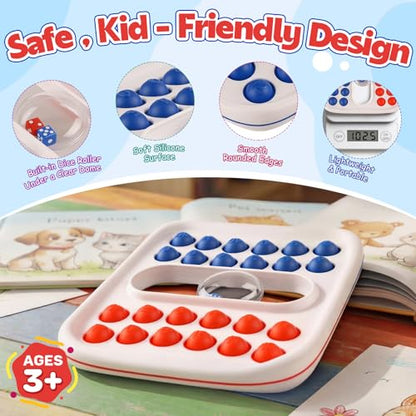 Kiditos Pop Math Game for Kids Ages 4-8, Fidget Board with Built-in Dice | Addition and Subtraction Practice, Sensory Fidget Play, Classroom, Homeschool and Travel Learning - color: Red & Blue