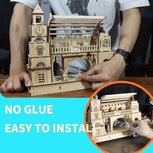 Music Park 3D Wooden Puzzle, Big Ben Clock | Real working Big Ben clock wooden model kits for adults. Craft kits. Christmas and birthday gift for adults. - color: Station