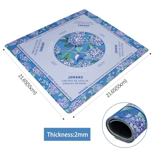 TIASUSAN Mini Mahjong Learning Mat (21” x 21”) for Travel Mahjong Tile Set, Anti-Slip, Noise-Reducing Mahjong Mat for Table, Board Games, Tile Games and Cards - color: Blue-mini