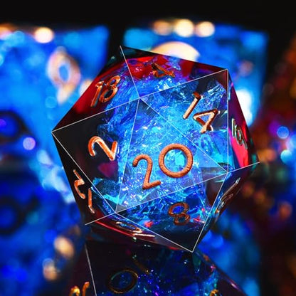 AUSTOR 7-Die DND Dice Set Handmade Sharp Edge Polyhedral Dice for Dungeons and Dragons RPG MTG Table Games（Flame Red & Ice Blue） - color: Flame Red & Ice Blue