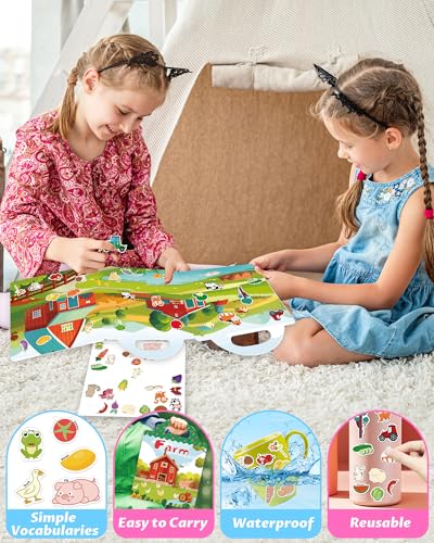 Walenced Reusable Sticker Book for Toddlers, Travel Stickers for Kids, Toddler Craft Activities Toys, Birthday Gifts for Boys & Girls - style: Farm Animal