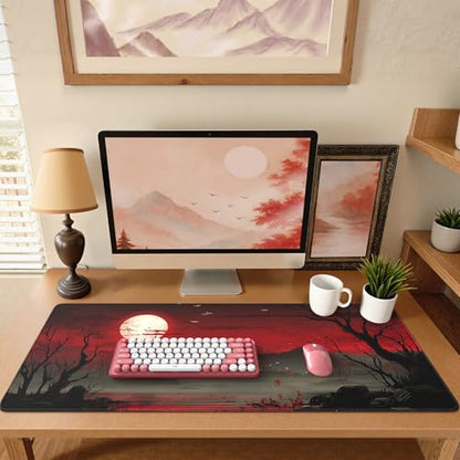 iCasso Desk Protector Mat, Large Japanese Mouse Pad, Full Moon | Stable Rubber Base Mousepad with Stitched Edges, Keyboard Mouse Mat Desk Pad for Work, Office, Home, Game - color: Full Moon