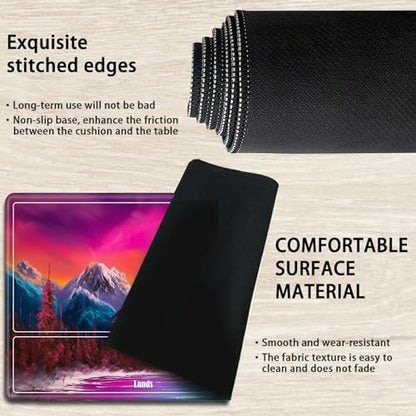 Board Game Mat TCG Playmat Plus 50 Pcs Card Sleeves, 24 x 14 inches Table Mats Games Mousepad with Zones Smooth Surface for MTG RPG CCG Trading Card Game Play Mats, Art Mountain Lake - color: Art Mountain Lake, size: Zone 1