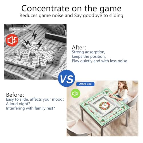 Green Christmas Mahjong Mat for Table, 31.5 * 31.5in Anti Slip Mahjong Table Cover, Noise Reduction, Neoprene Mah jongg Mat with Carrying Bag & 3 Dices, Snowflake Holiday Poker Board Tile Games Mats - color: Christmas01