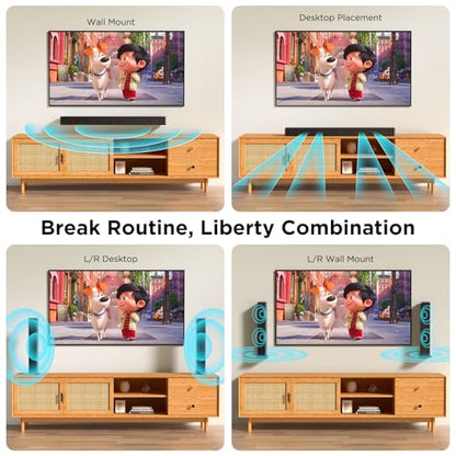 2.0 ch 100W Sound Bar for Smart TV, 2-in-1 Detachable Bluetooth 5.3 Speaker with 3 EQ Modes & Adjustable Bass - Home Theater Audio for Movies, Gaming, Music