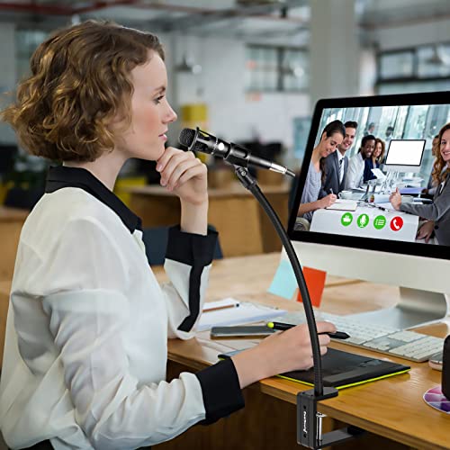 ZealSound Microphone Stand Gooseneck 13”, Flexible Clamp-On Desktop Mic Stand with 360° Adjustable Arm, 3/8" to 5/8" Adapter, Heavy-Duty Desk Mount, for Podcasting, Streaming, Podium & Public Speaking