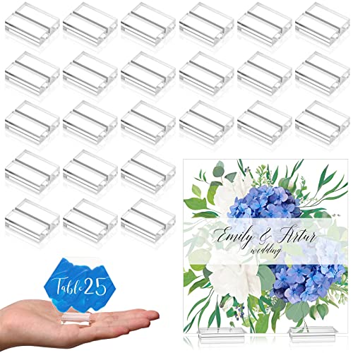 Yalikop Acrylic Place Card Holders 1.2 Inch Name Card Holder Stands Clear Table Number Stands Wedding Sign Holders Display Stand for Table Wedding Photos Office Menu Meeting(25 Pieces)