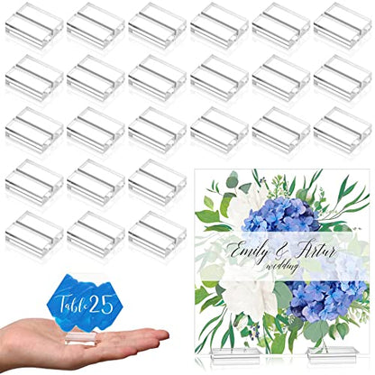 Yalikop Acrylic Place Card Holders 1.2 Inch Name Card Holder Stands Clear Table Number Stands Wedding Sign Holders Display Stand for Table Wedding Photos Office Menu Meeting(25 Pieces)