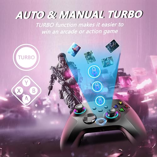 YUYIU Wireless 2.4GHz Controller with 7 Colors RGB Light for Xbox Controller, Xbox One Series X|S,Consoles,Steam PC Windows, with 1000mAh Battery/Hall Effect Sticks/Turbo/Programmable, 3.5mm Audio Jack (BLACK) - color: BLACK