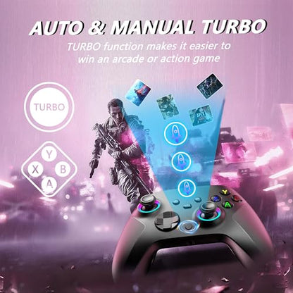 YUYIU Wireless 2.4GHz Controller with 7 Colors RGB Light for Xbox Controller, Xbox One Series X|S,Consoles,Steam PC Windows, with 1000mAh Battery/Hall Effect Sticks/Turbo/Programmable, 3.5mm Audio Jack (BLACK) - color: BLACK