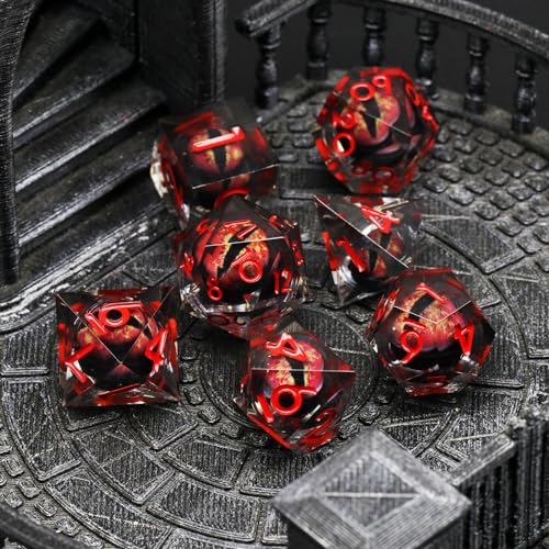 FONVGOGO Liquid Core DND Dice, Dragon Eye Dice Set D and D Sharp Edge Resin Dungeons and Dragons Dice Polyhedral Beholder's Ttrpg Die Role Playing RPG D and D Dice (Red) - color: Dragon Eye Red