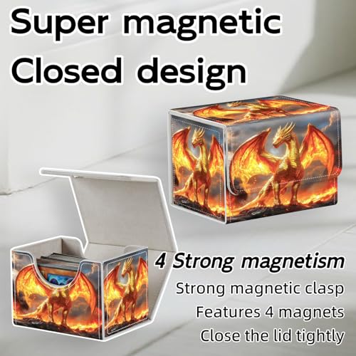 Trading Card Storage Box, Holds 100+ for MTG Cards, Premium PU Leather with Magnetic Closure, Golden Dragon Amidst Flames Durable Deck Box for Magic the Gathering, Trading Card Games - color: Golden Dragon Amidst Flames