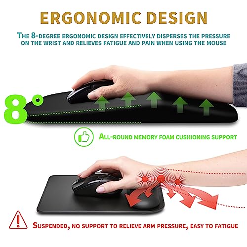 Hokafenle Ergonomic Mouse Pad Wrist Support with Massage Design, Wrist Rest Pain Relief Mousepad with Memory Foam&Non-Slip PU Base, Mouse Pads for Wireless Mouse & Desk (12x8 inch,Black) - color: HK001-Black